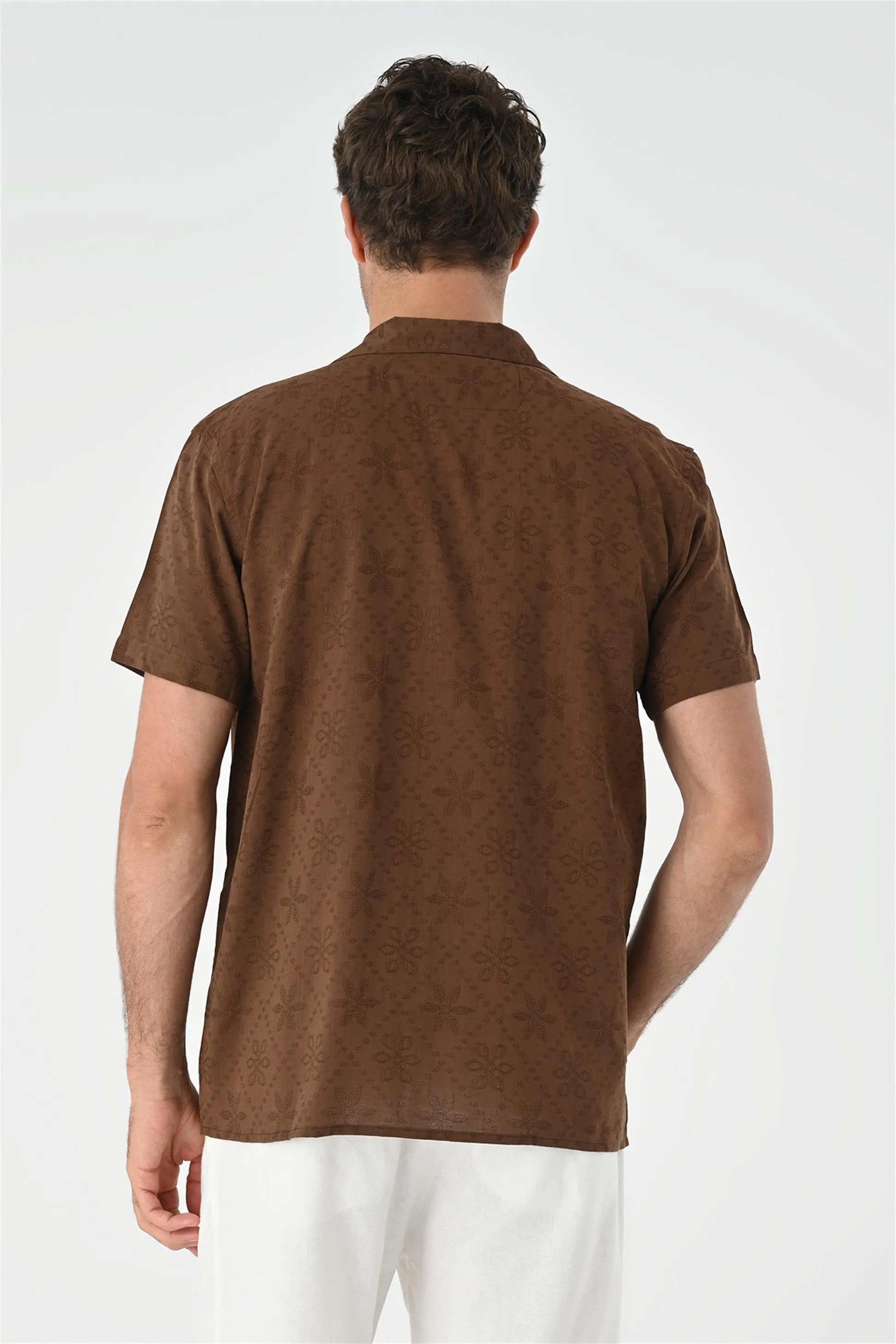 Brown Knitted Patterned Men's Shirt with Camp Collar - Wessi sold by Wessi product image thumbnail 5