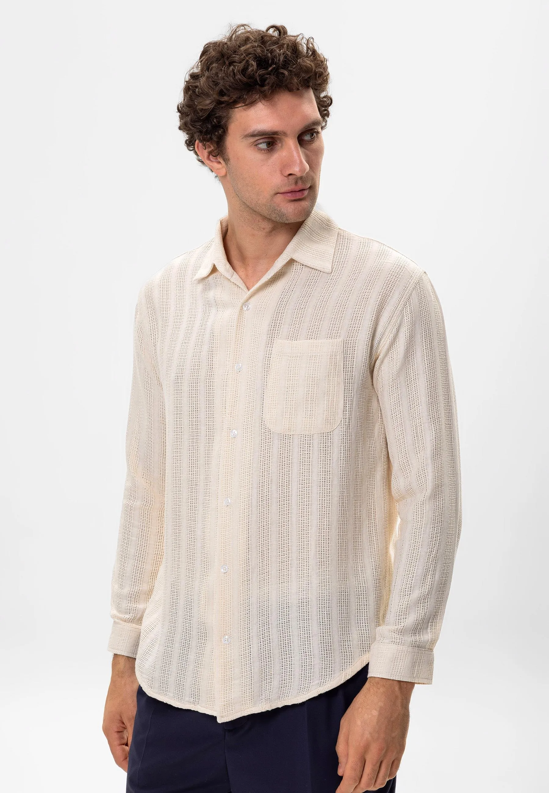 Ecru Knitted Detailed Men's Shirt - Wessi sold by Wessi product image thumbnail 5