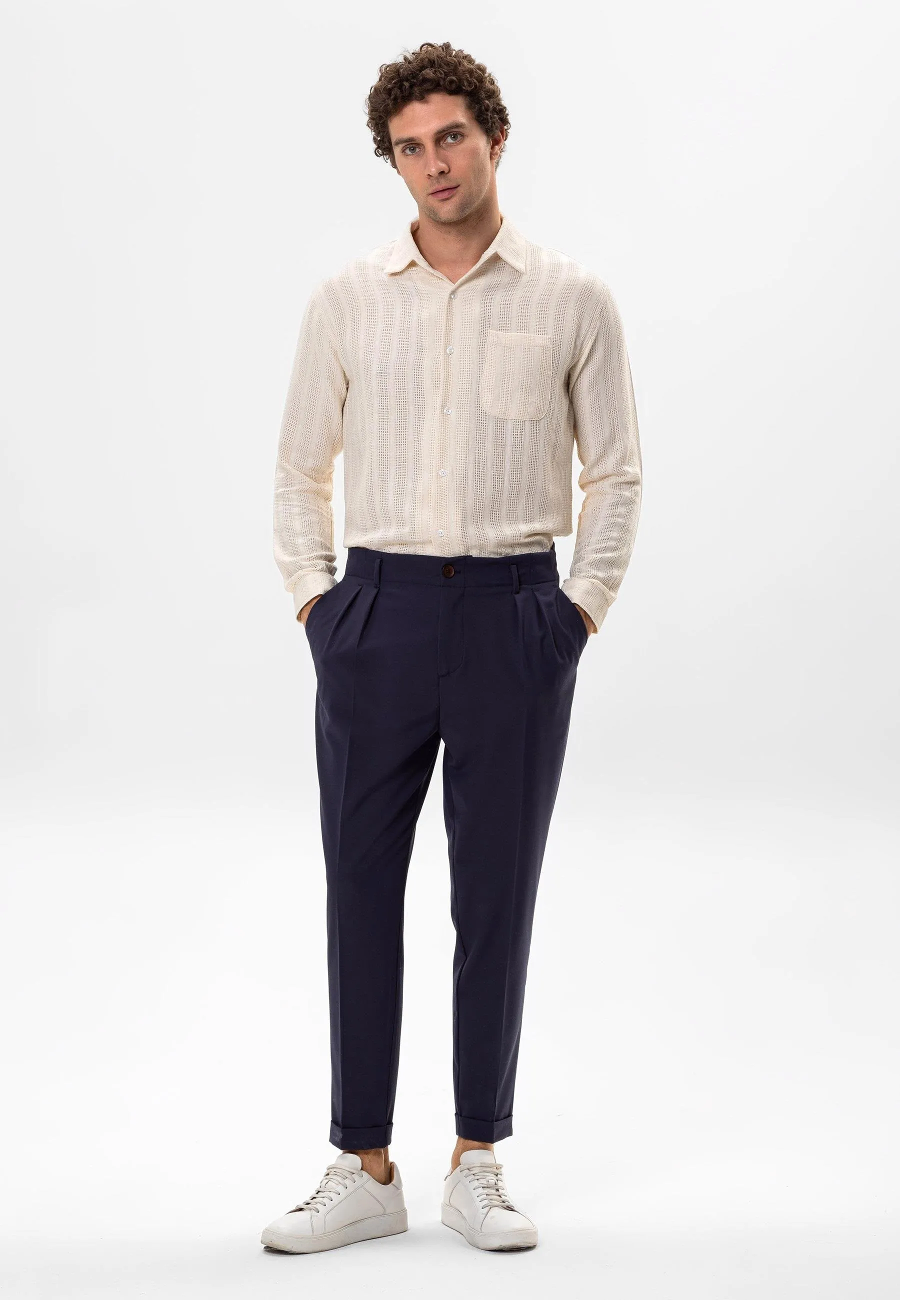 Ecru Knitted Detailed Men's Shirt - Wessi sold by Wessi product image thumbnail 2