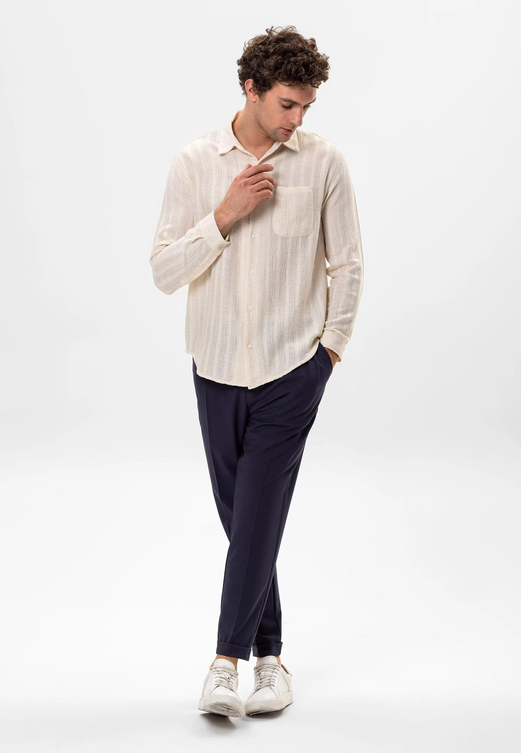 Ecru Knitted Detailed Men's Shirt - Wessi sold by Wessi product image thumbnail 3