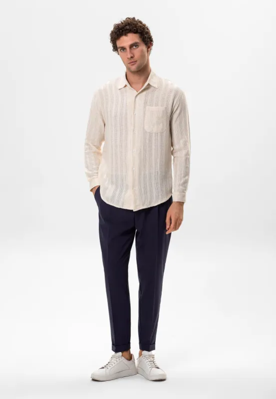 Ecru Knitted Detailed Men's Shirt - Wessi sold by Wessi