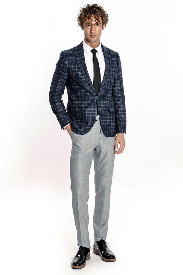 Checked Navy Blue Men Blazer - Wessi sold by Wessi product image thumbnail 4