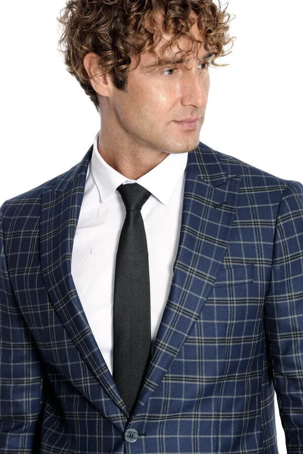 Checked Navy Blue Men Blazer - Wessi sold by Wessi product image thumbnail 2