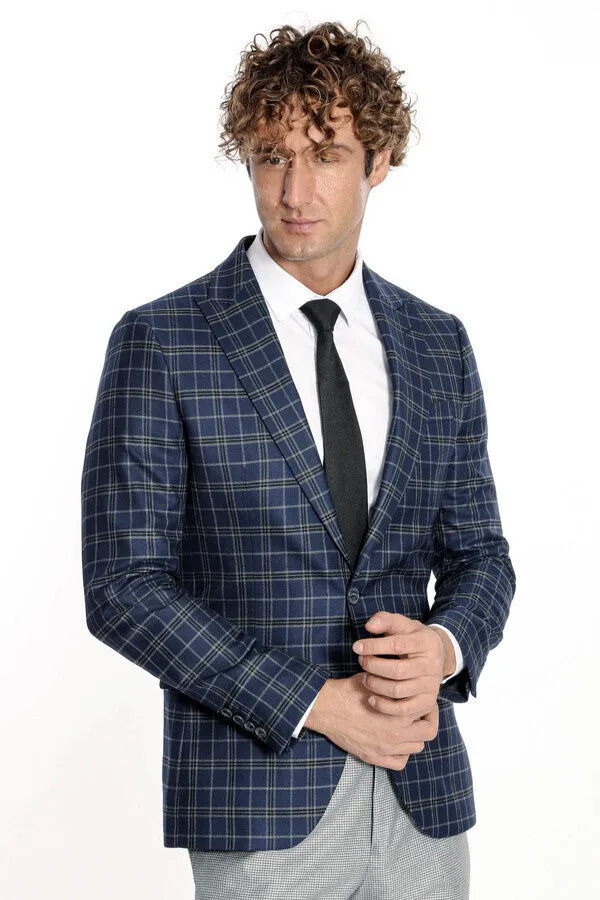 Checked Navy Blue Men Blazer - Wessi sold by Wessi product image thumbnail 5