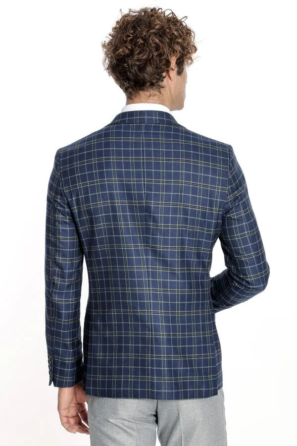 Checked Navy Blue Men Blazer - Wessi sold by Wessi product image thumbnail 3