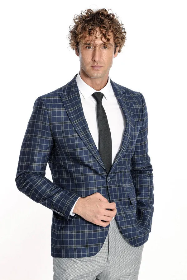 Checked Navy Blue Men Blazer - Wessi sold by Wessi