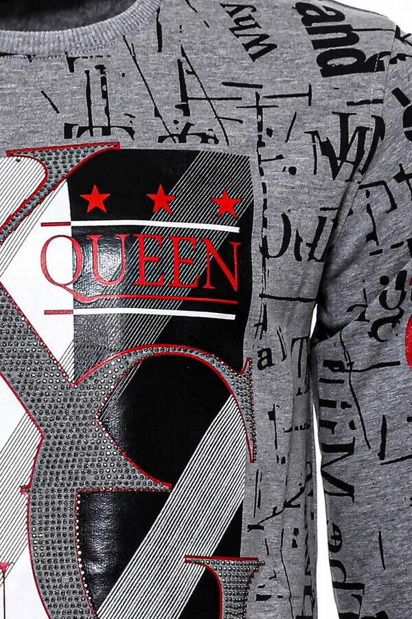 Patterned Slim Fit Grey Sweatshirt - Wessi sold by Wessi product image thumbnail 5