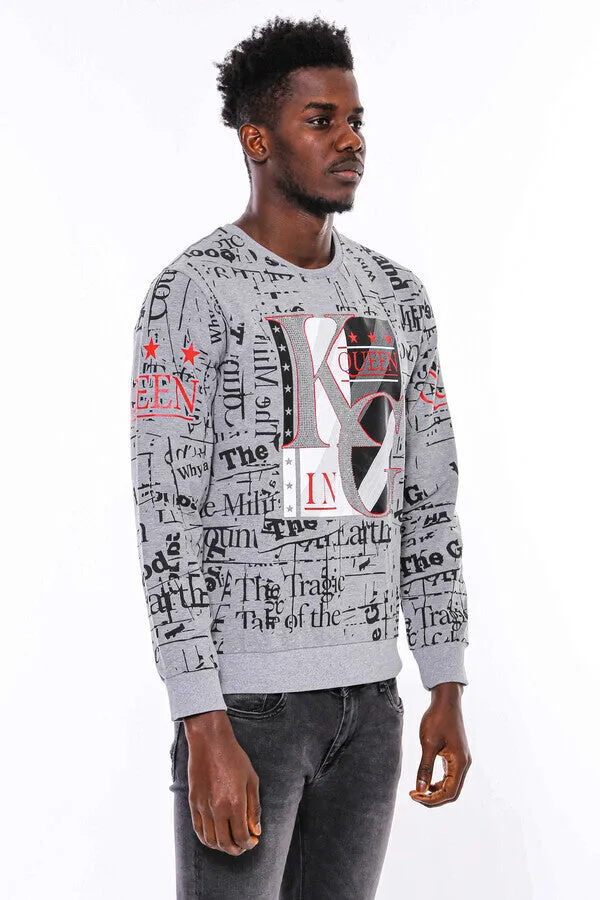 Patterned Slim Fit Grey Sweatshirt - Wessi sold by Wessi product image thumbnail 3