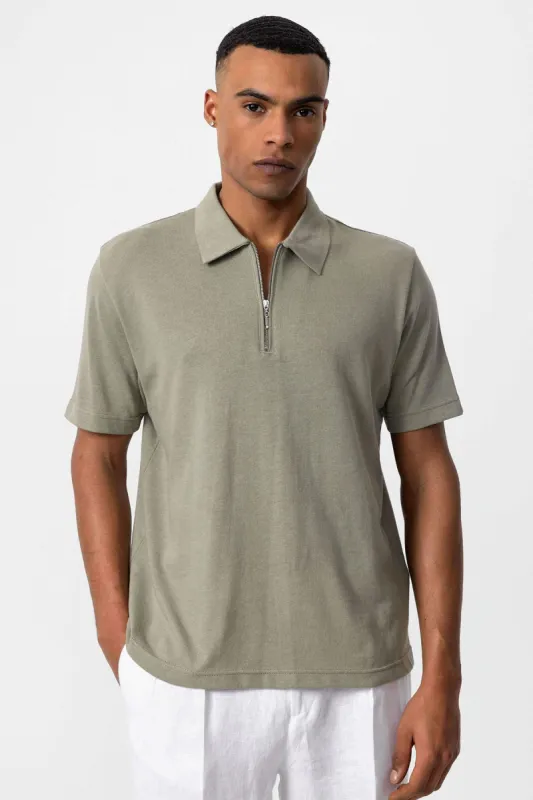 Light Khaki Polo Neck Zippered Men's T-Shirt - Wessi sold by Wessi