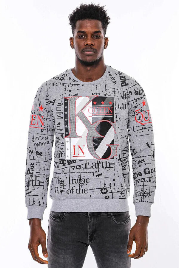Patterned Slim Fit Grey Sweatshirt - Wessi sold by Wessi product image thumbnail 2