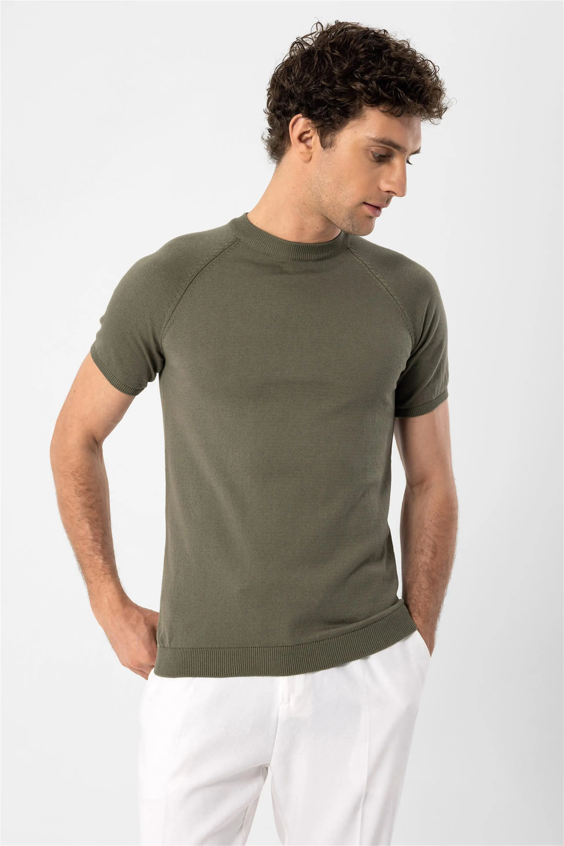 Light Khaki Crew Neck Knitwear T-Shirt - Wessi sold by Wessi product image thumbnail 5