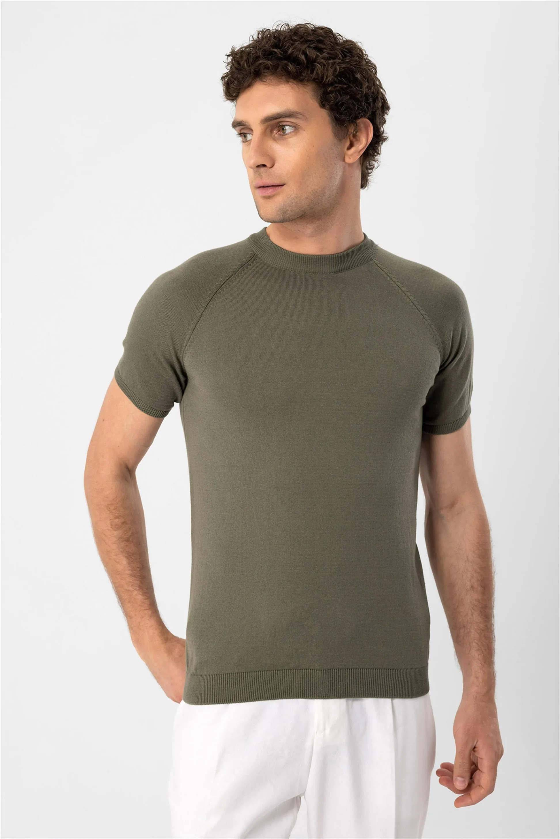 Light Khaki Crew Neck Knitwear T-Shirt - Wessi sold by Wessi product image thumbnail 4