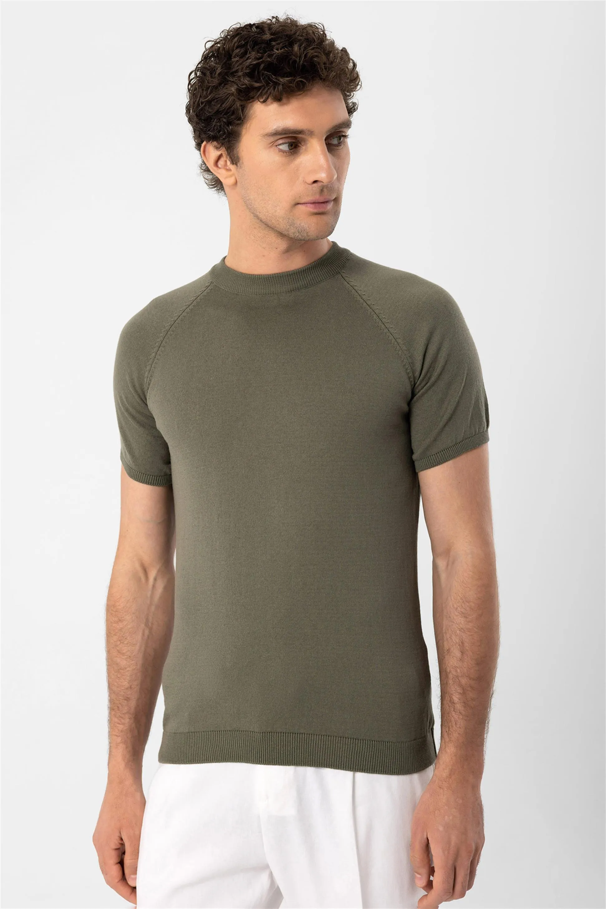 Light Khaki Crew Neck Knitwear T-Shirt - Wessi sold by Wessi product image thumbnail 2