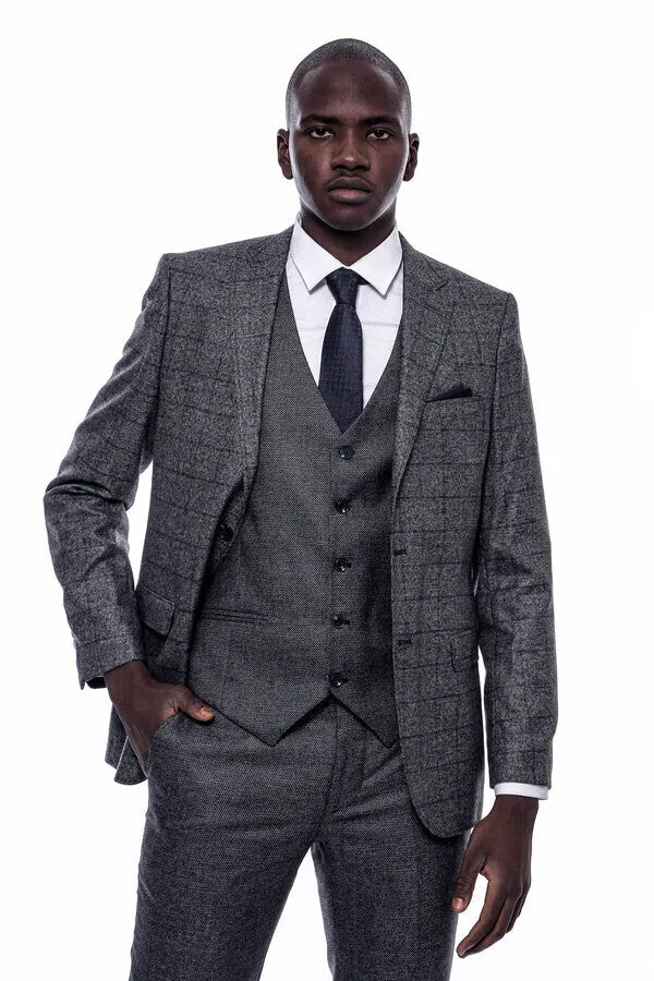 Checked Grey Men 3 Piece Suit - Wessi sold by Wessi
