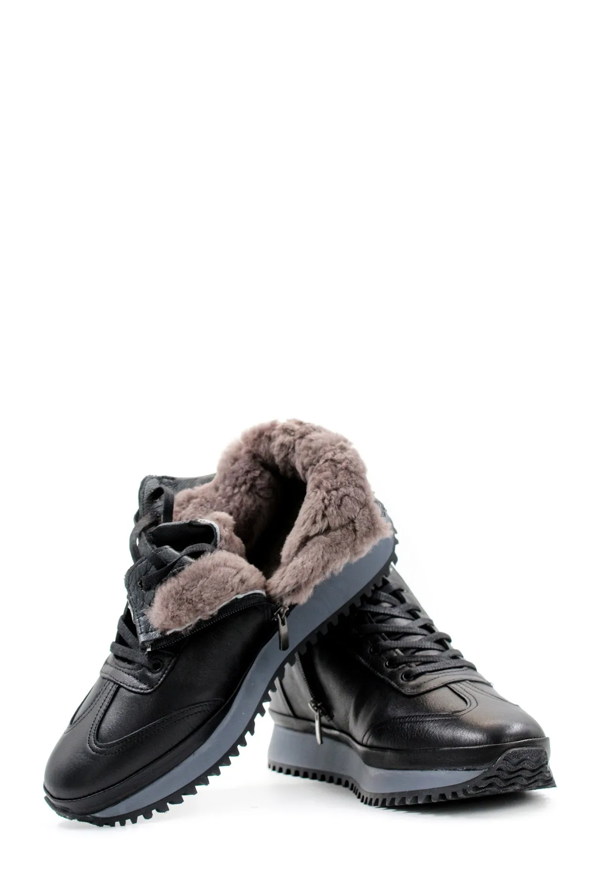 Men's Black Leather High-Top Sneakers with Ribbed Sole - Wessi sold by Wessi product image thumbnail 5