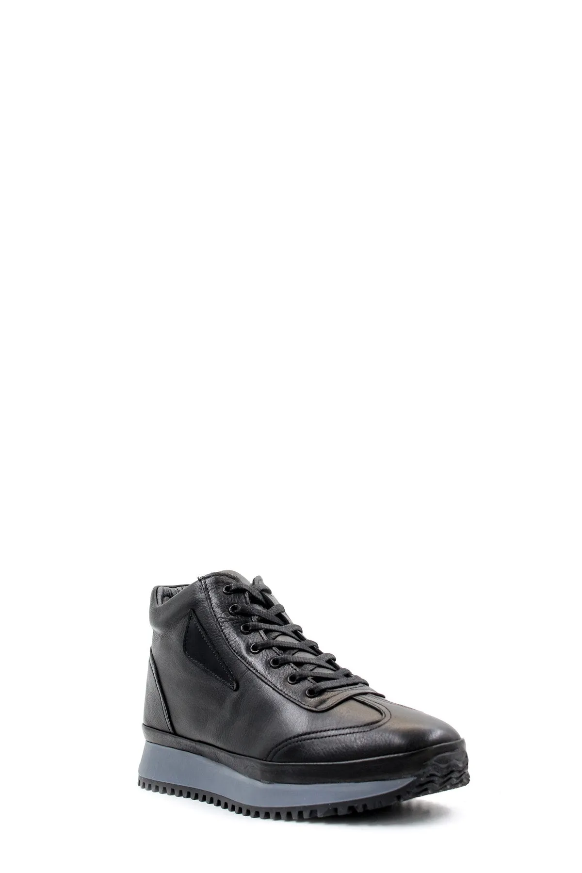 Men's Black Leather High-Top Sneakers with Ribbed Sole - Wessi sold by Wessi product image thumbnail 3