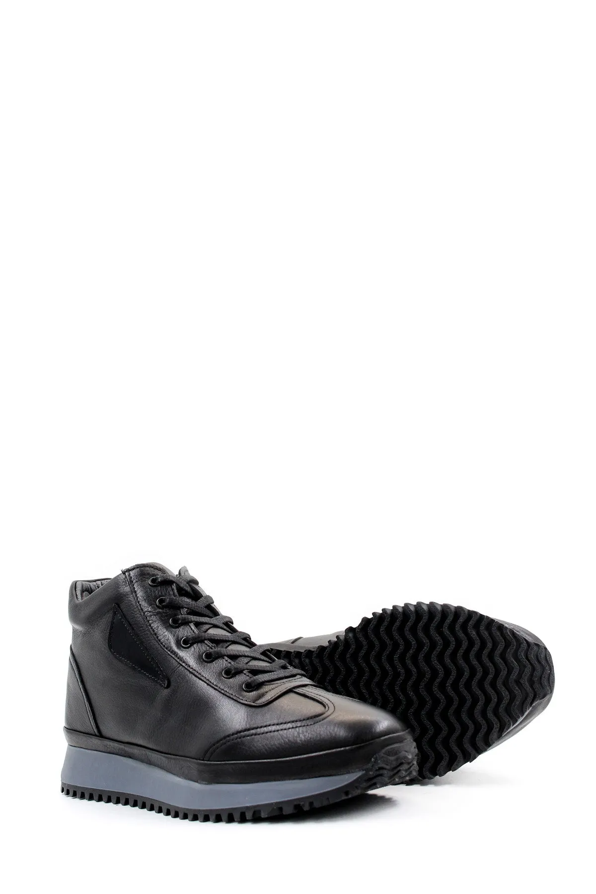 Men's Black Leather High-Top Sneakers with Ribbed Sole - Wessi sold by Wessi product image thumbnail 4