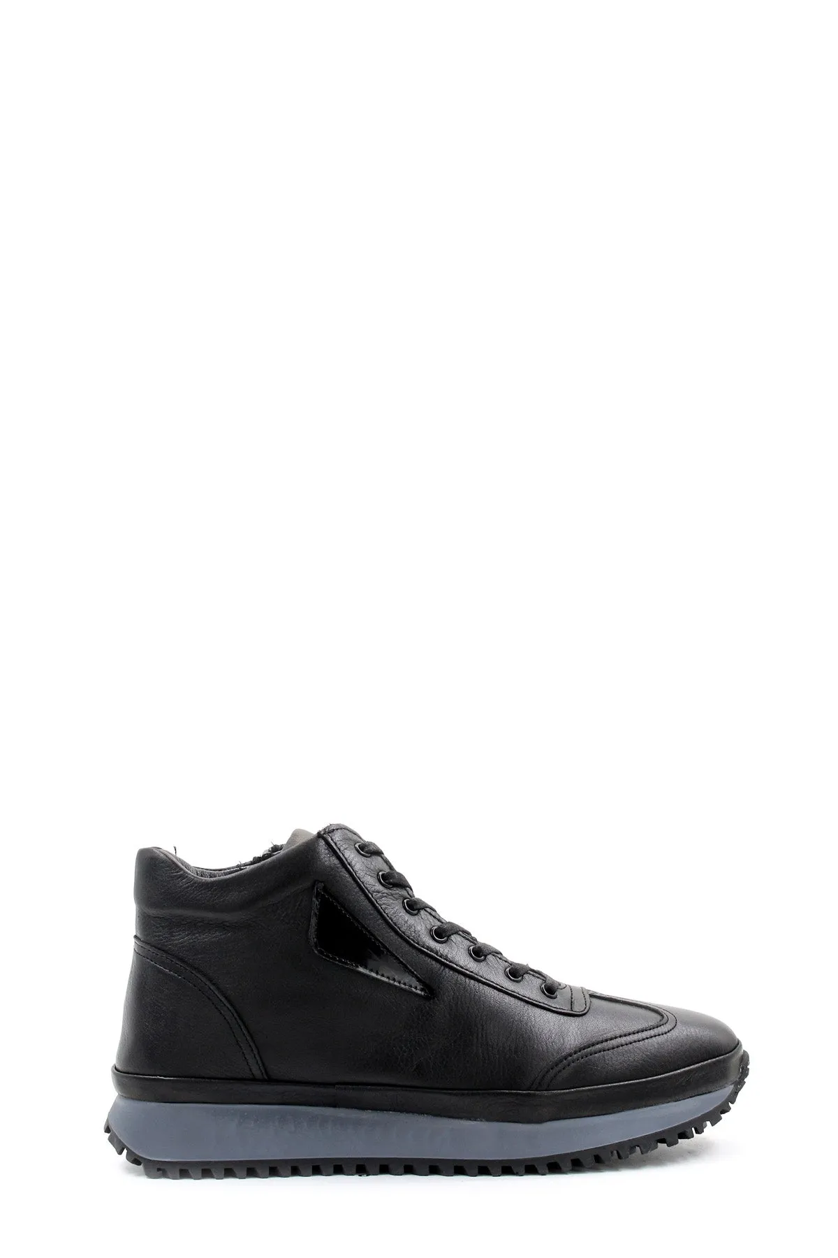 Men's Black Leather High-Top Sneakers with Ribbed Sole - Wessi sold by Wessi