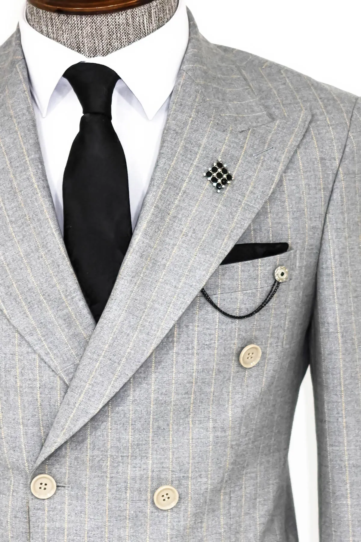 Striped Double Breasted Grey Men Blazer - Wessi sold by Wessi product image thumbnail 2