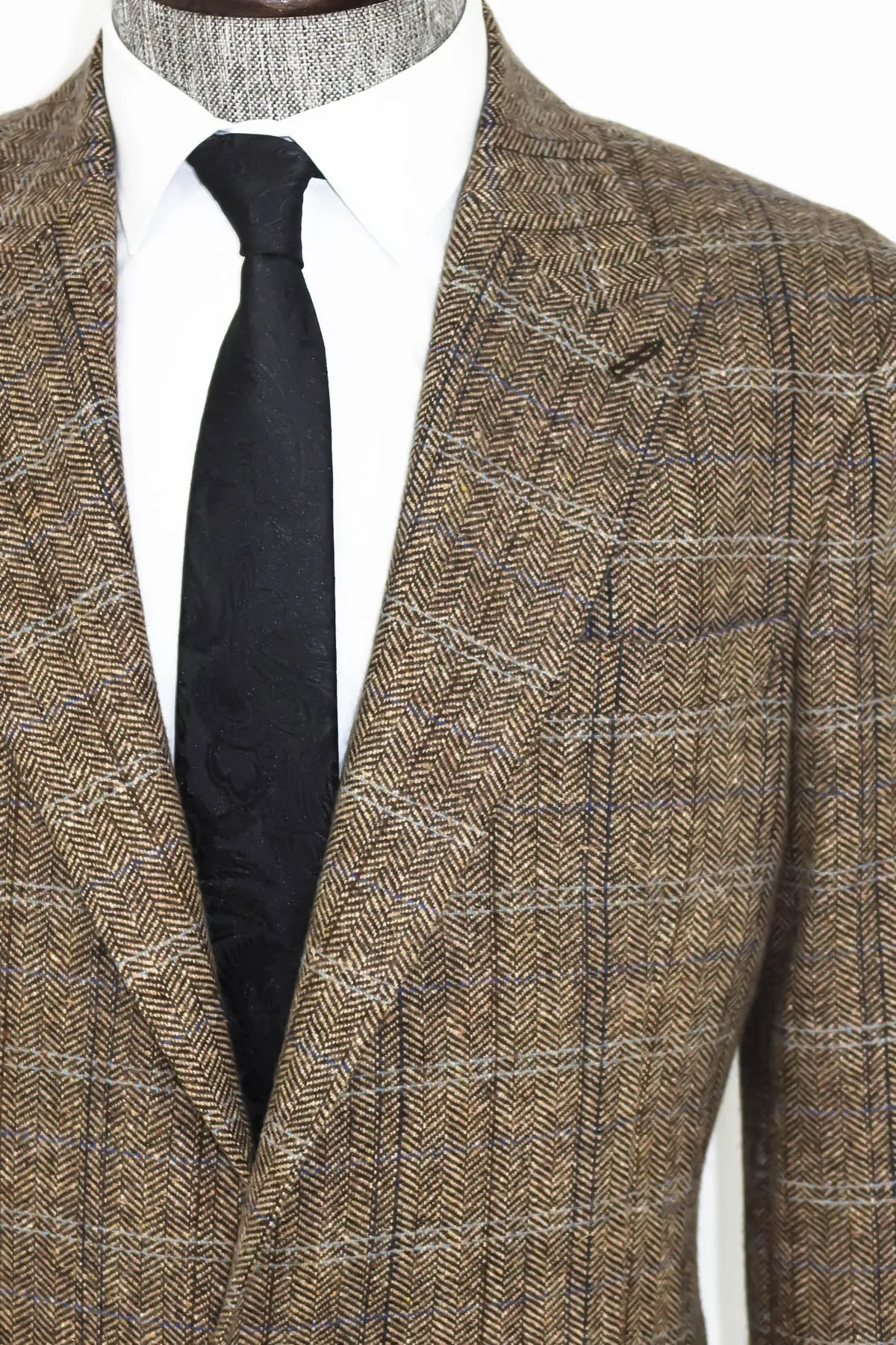 Herringbone Slim Fit Wool Brown Men Blazer - Wessi sold by Wessi product image thumbnail 2
