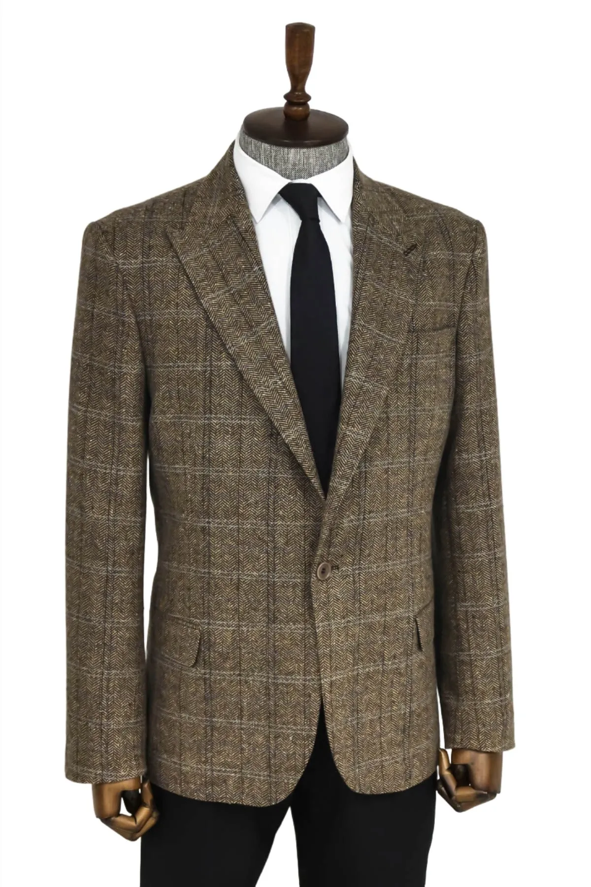 Herringbone Slim Fit Wool Brown Men Blazer - Wessi sold by Wessi product image thumbnail 5