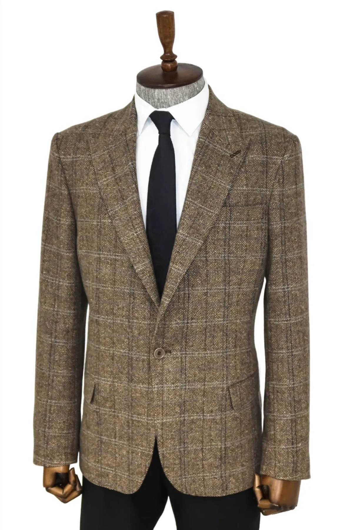 Herringbone Slim Fit Wool Brown Men Blazer - Wessi sold by Wessi product image thumbnail 4