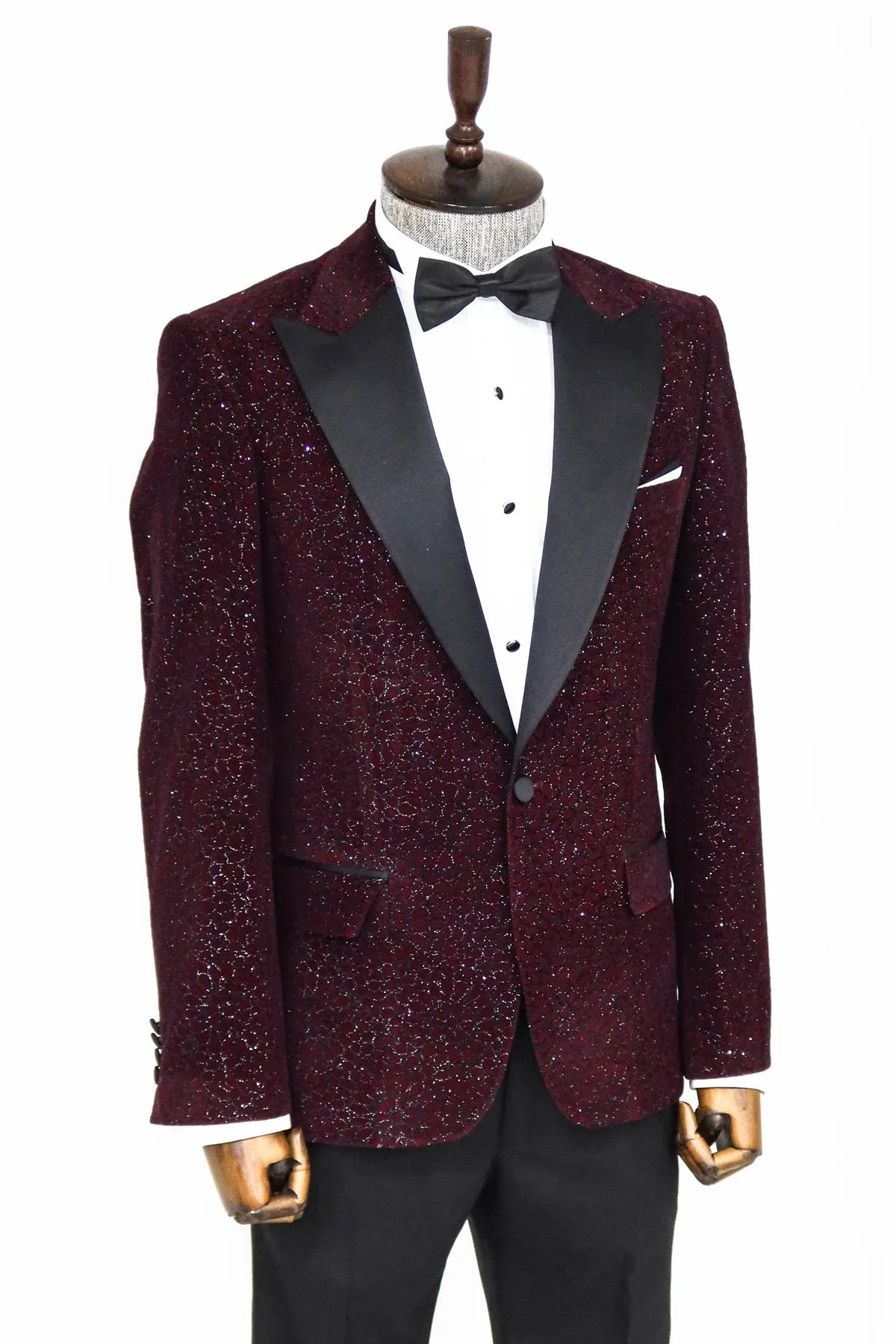 Glitter Floral Patterned Burgundy Men Party Blazer - Wessi sold by Wessi product image thumbnail 4
