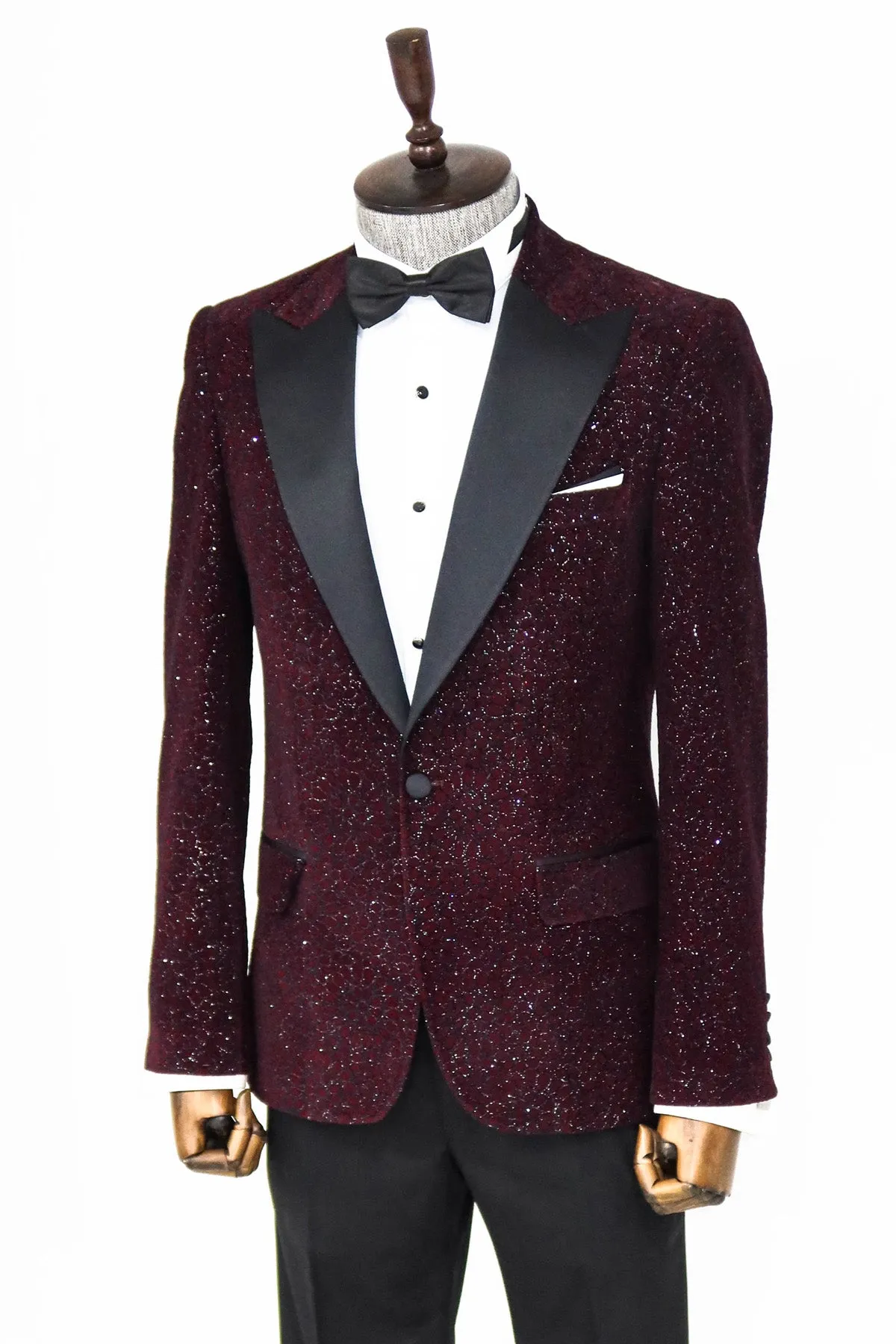 Glitter Floral Patterned Burgundy Men Party Blazer - Wessi sold by Wessi product image thumbnail 3
