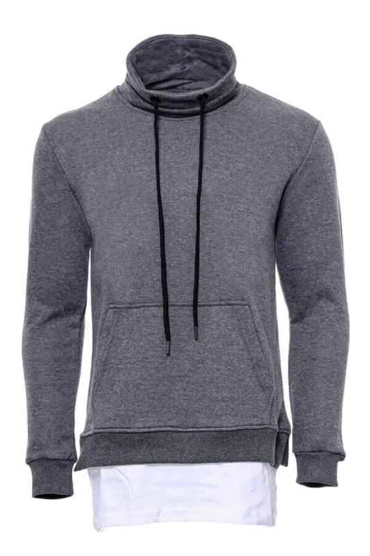 Point Collar T-Shirt Detailed Dark Grey Men's Sweatshirt - Wessi sold by Wessi