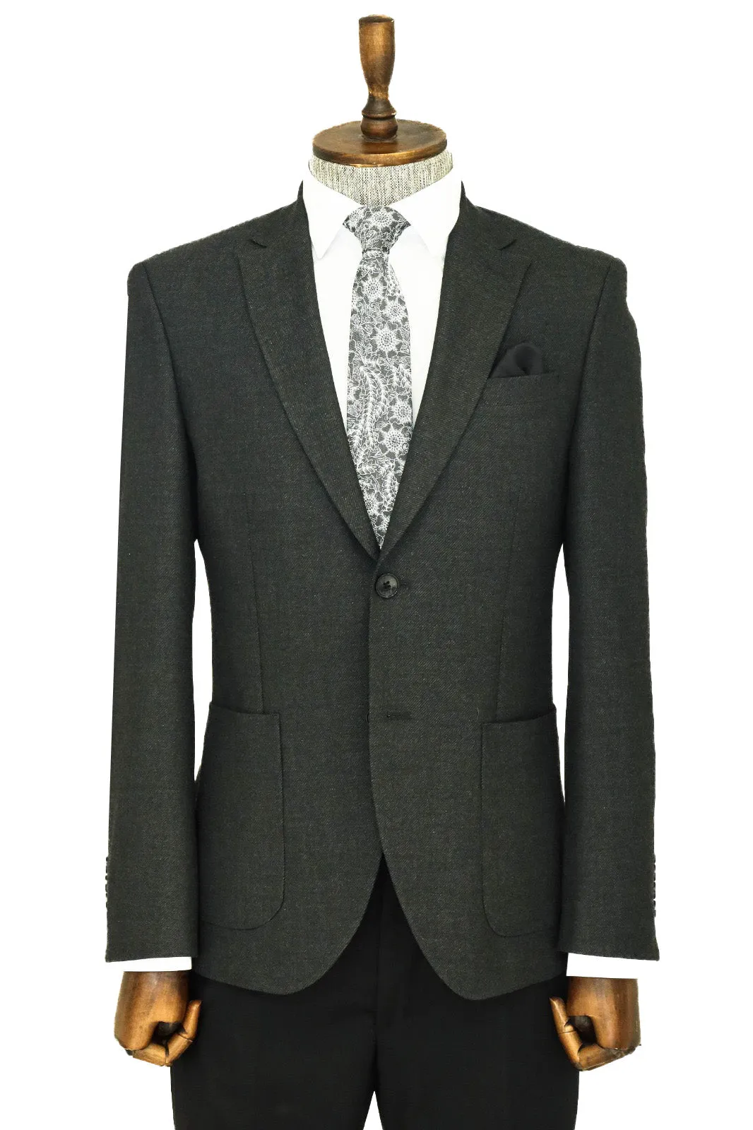Textured Slim Fit Peak Lapel Anthracite Men Blazer - Wessi sold by Wessi