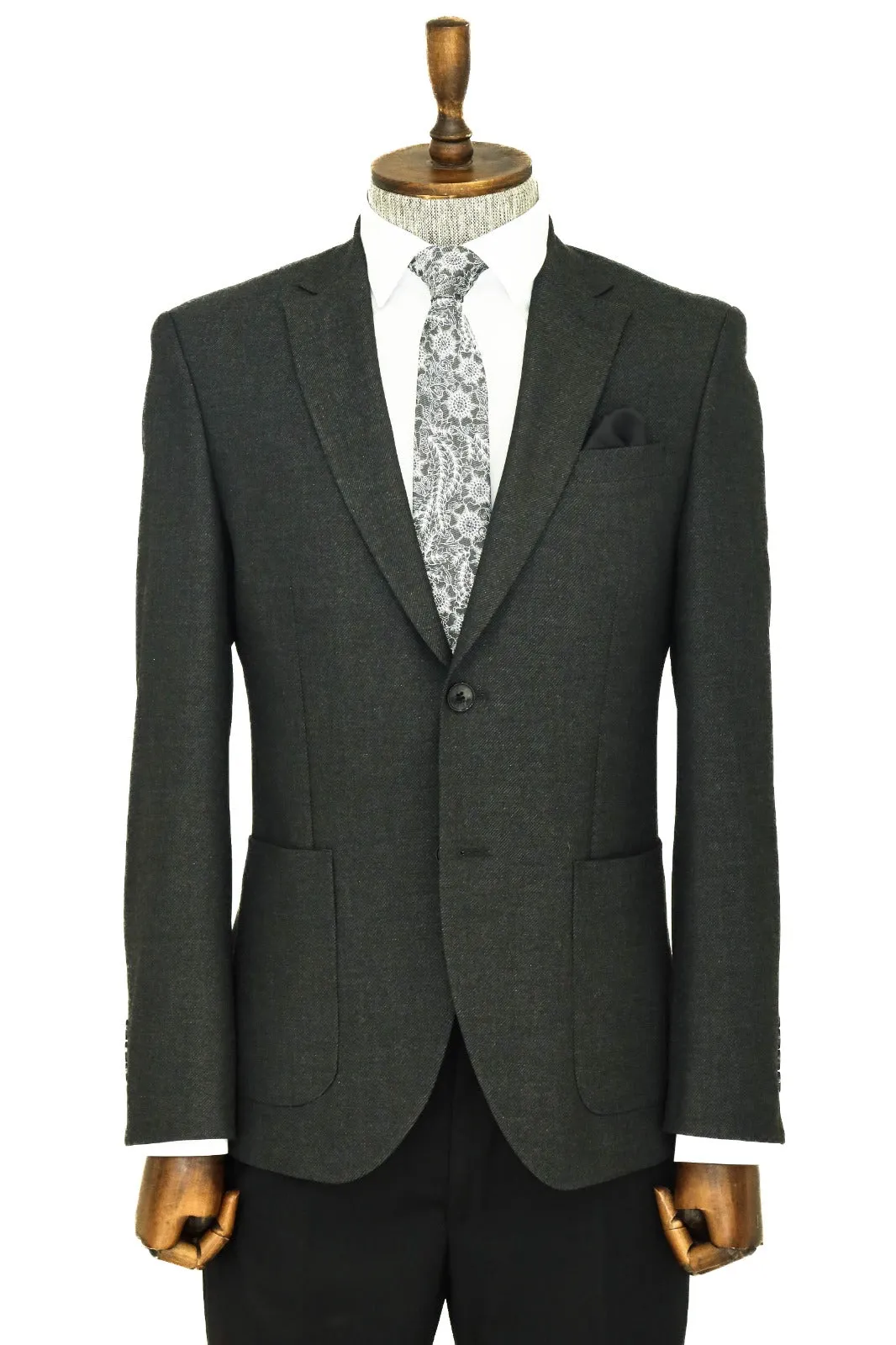 Textured Slim Fit Peak Lapel Anthracite Men Blazer - Wessi sold by Wessi product image thumbnail 5