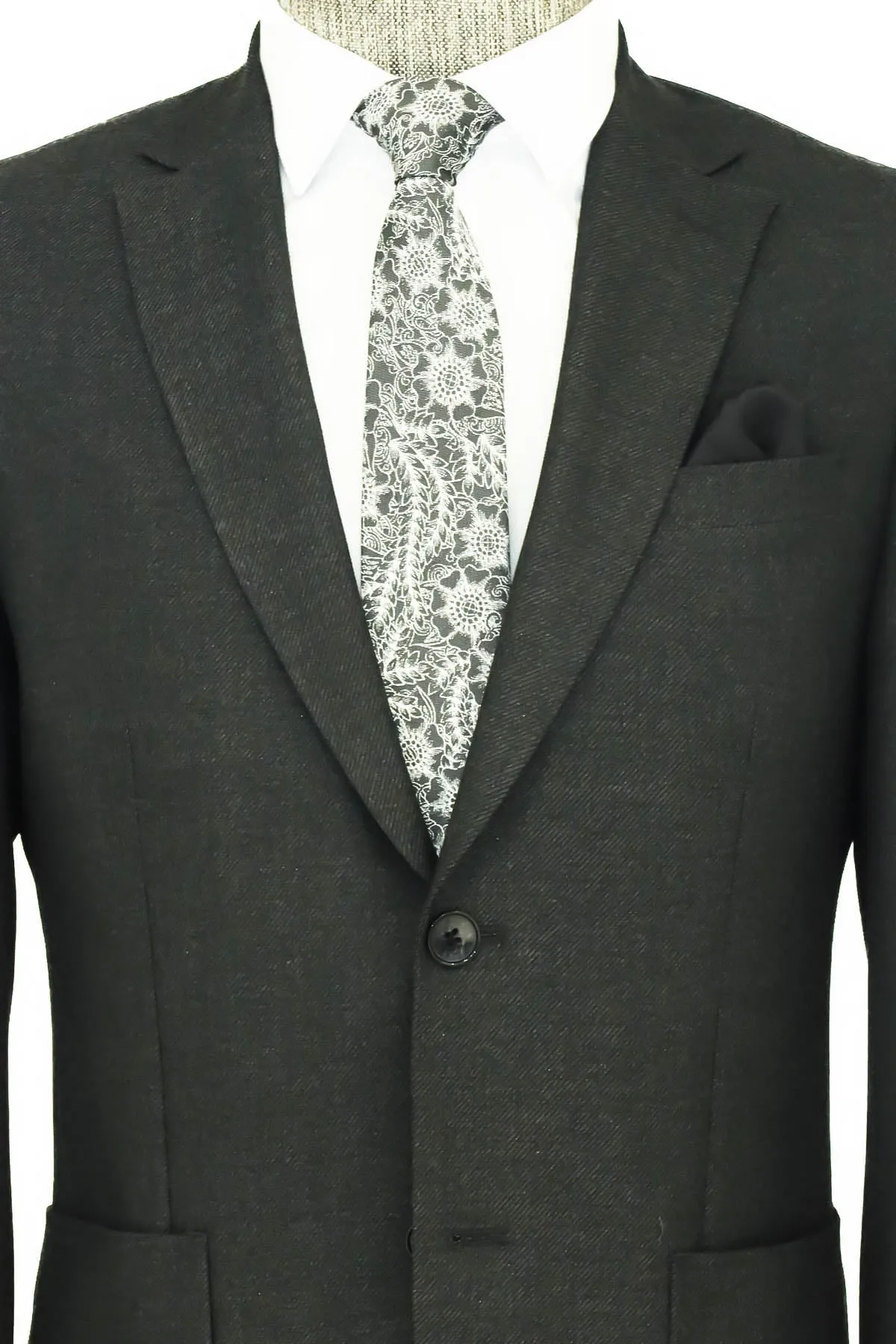 Textured Slim Fit Peak Lapel Anthracite Men Blazer - Wessi sold by Wessi product image thumbnail 2