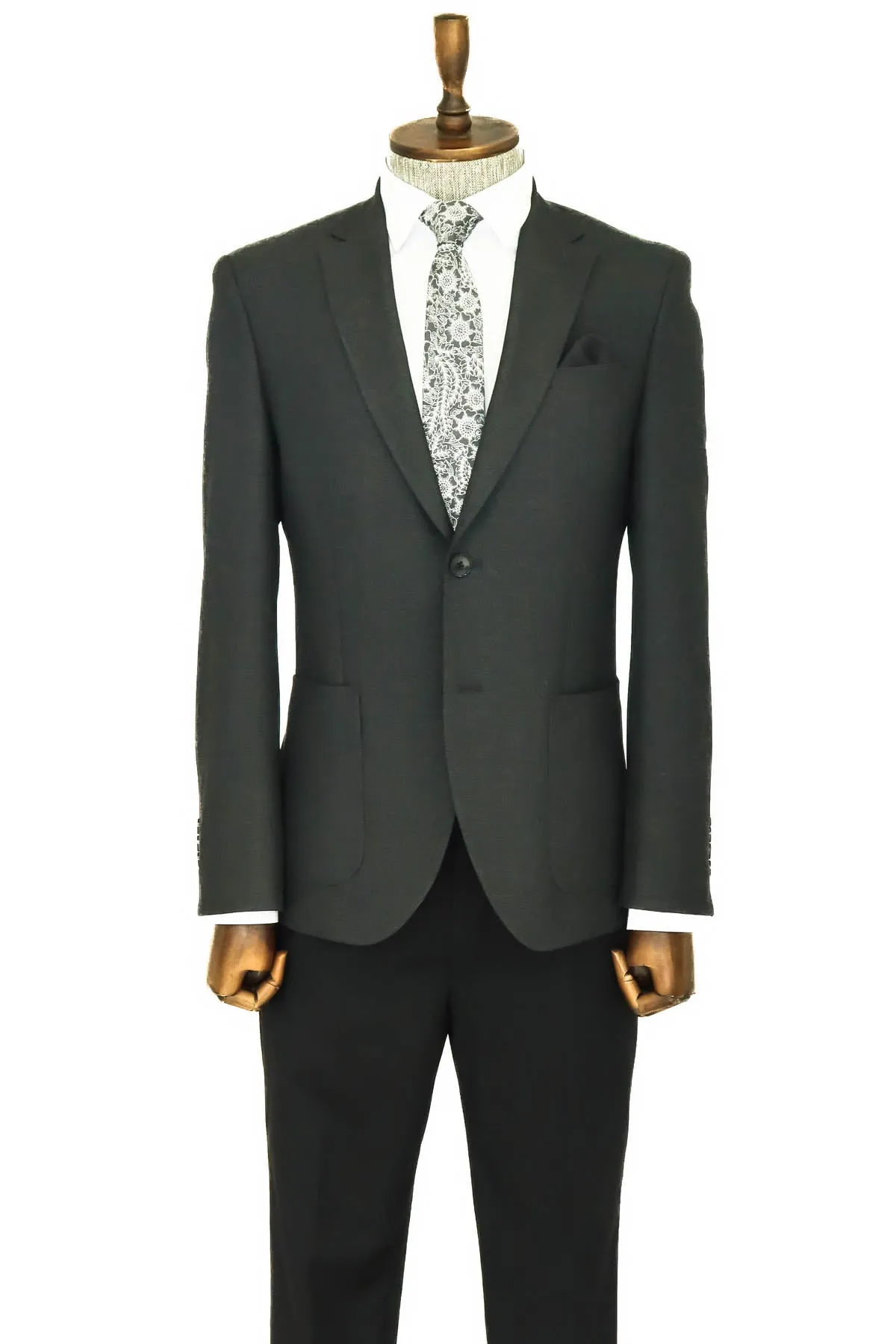 Textured Slim Fit Peak Lapel Anthracite Men Blazer - Wessi sold by Wessi product image thumbnail 3