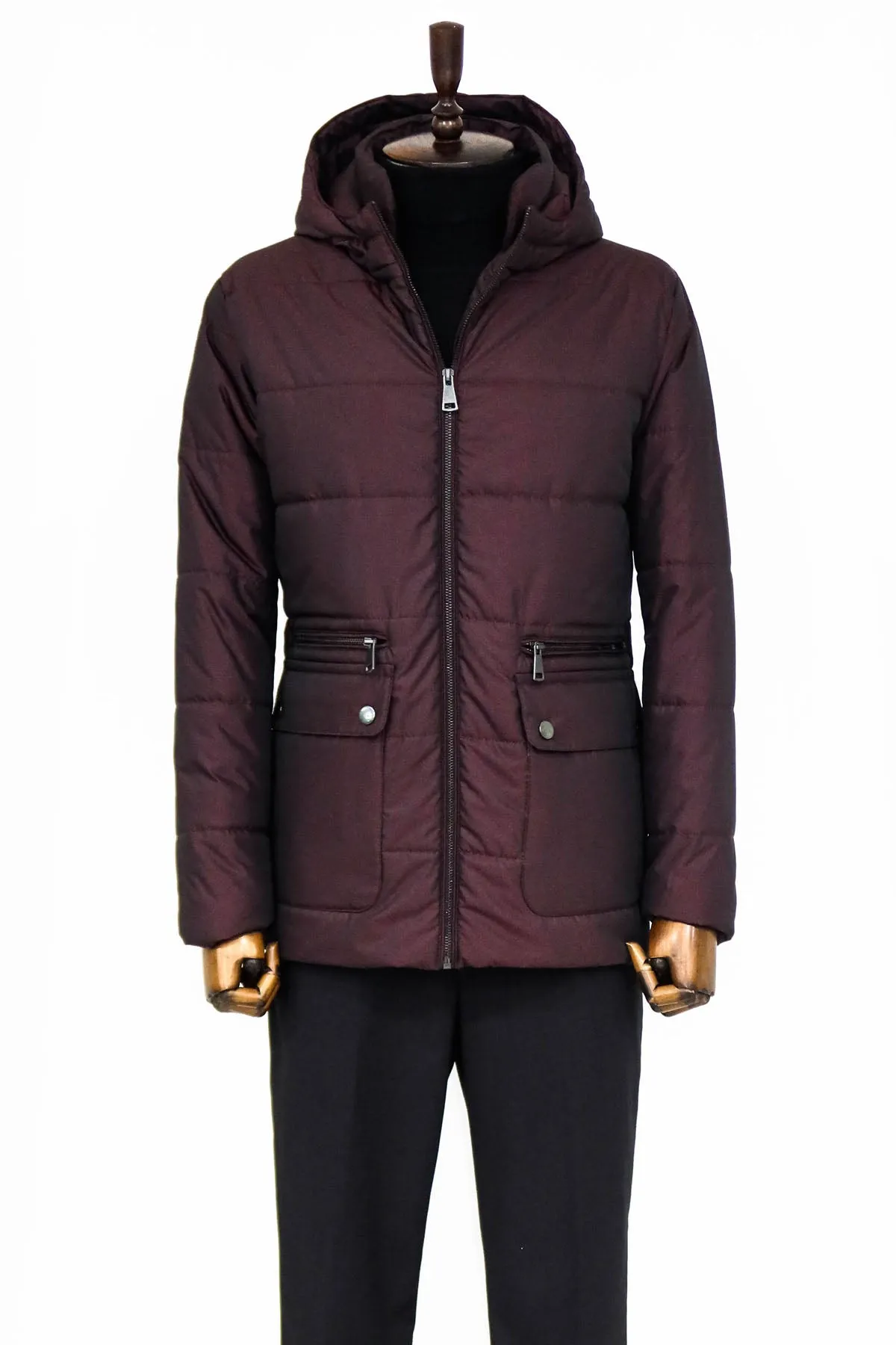 Slim Fit Hooded Burgundy Men Coat - Wessi sold by Wessi product image thumbnail 4