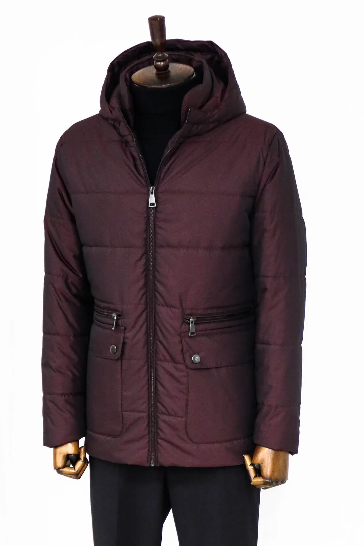 Slim Fit Hooded Burgundy Men Coat - Wessi sold by Wessi product image thumbnail 5