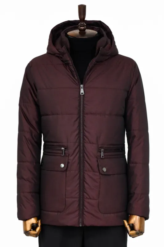 Slim Fit Hooded Burgundy Men Coat - Wessi sold by Wessi