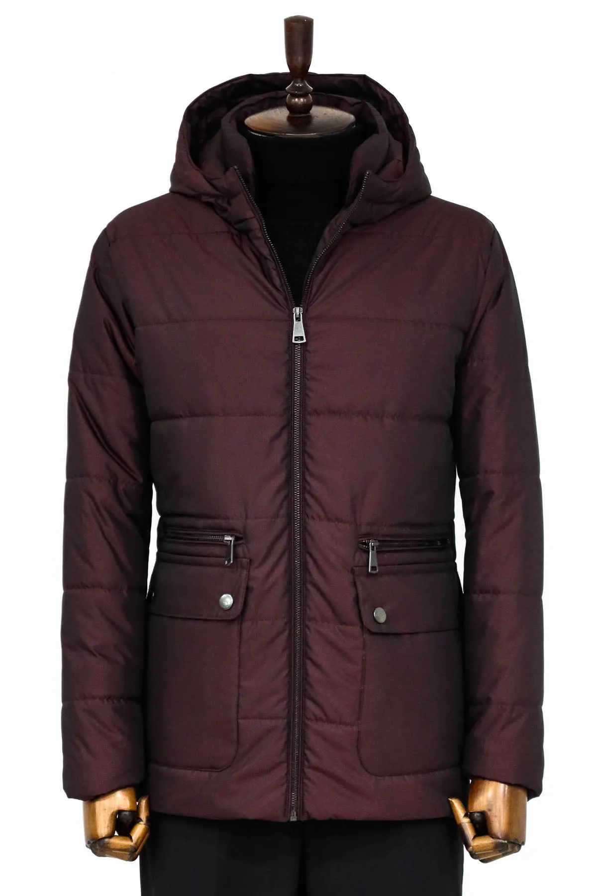 Slim Fit Hooded Burgundy Men Coat - Wessi sold by Wessi