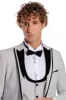 Velvet Lapel Vested Patterned Grey Men Tuxedo - Wessi sold by Wessi