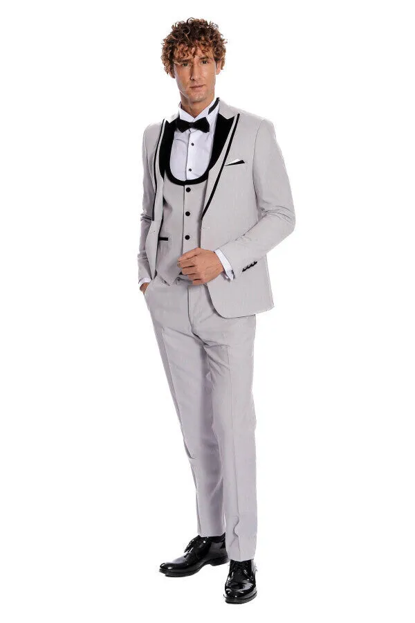 Velvet Lapel Vested Patterned Grey Men Tuxedo - Wessi sold by Wessi product image thumbnail 2
