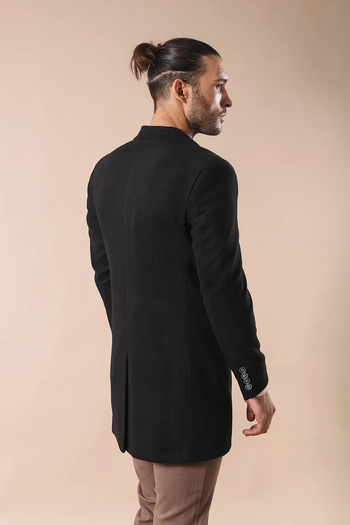 Wide Pointed Collar Over Knee Black Men Coat - Wessi sold by Wessi product image thumbnail 3