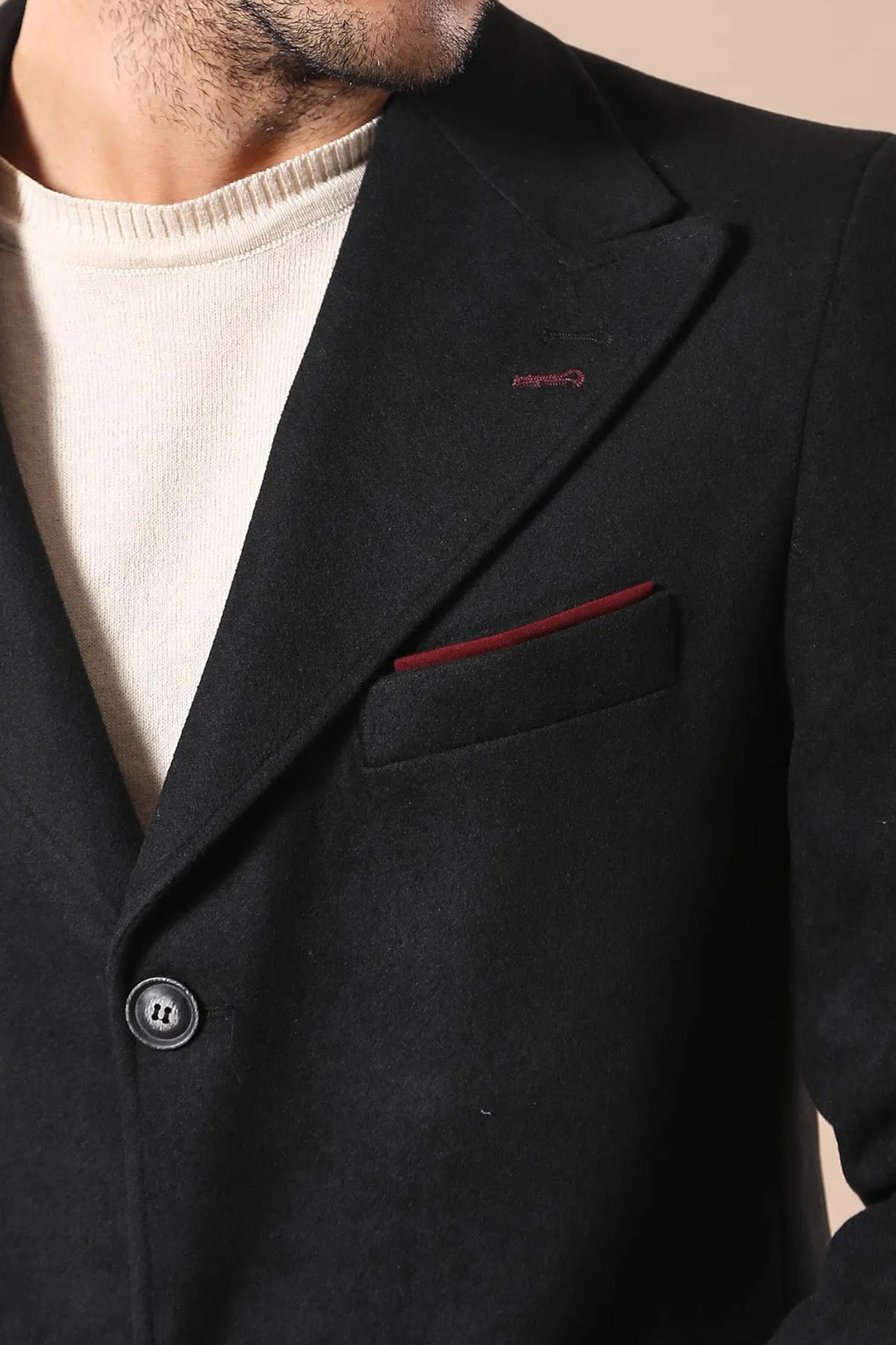 Wide Pointed Collar Over Knee Black Men Coat - Wessi sold by Wessi product image thumbnail 2