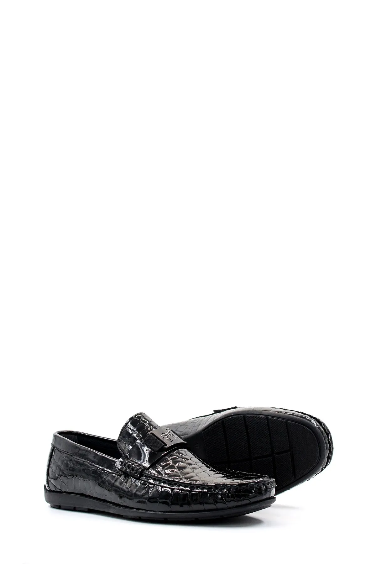 Men's Black Crocodile Patterned Loafers with Glossy Finish - Wessi sold by Wessi product image thumbnail 4
