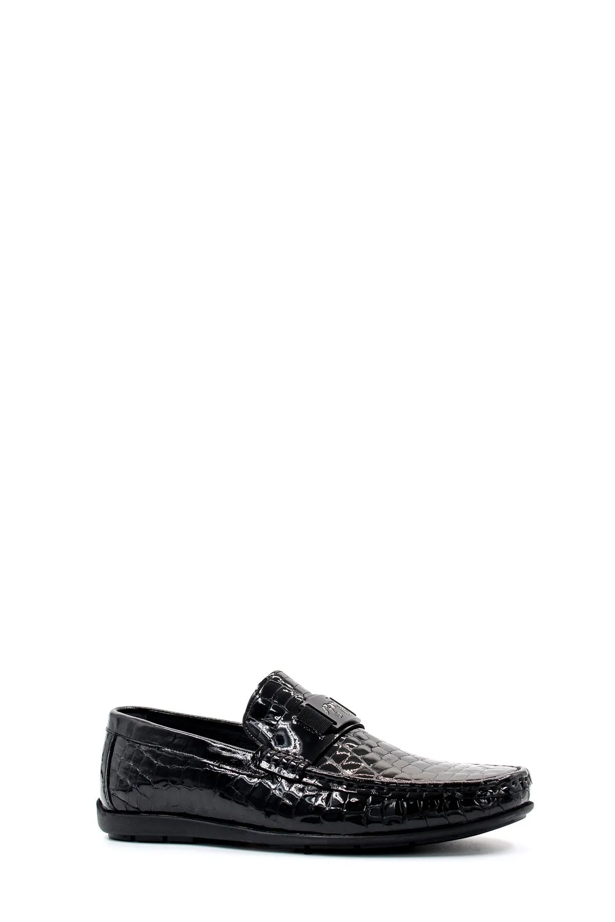 Men's Black Crocodile Patterned Loafers with Glossy Finish - Wessi sold by Wessi product image thumbnail 3