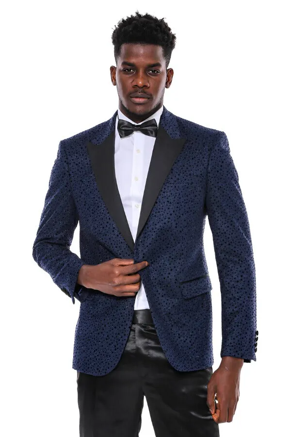 Shiny Dot Patterned Navy Blue Men Party Blazer - Wessi sold by Wessi product image thumbnail 5