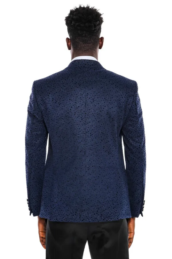 Shiny Dot Patterned Navy Blue Men Party Blazer - Wessi sold by Wessi product image thumbnail 4