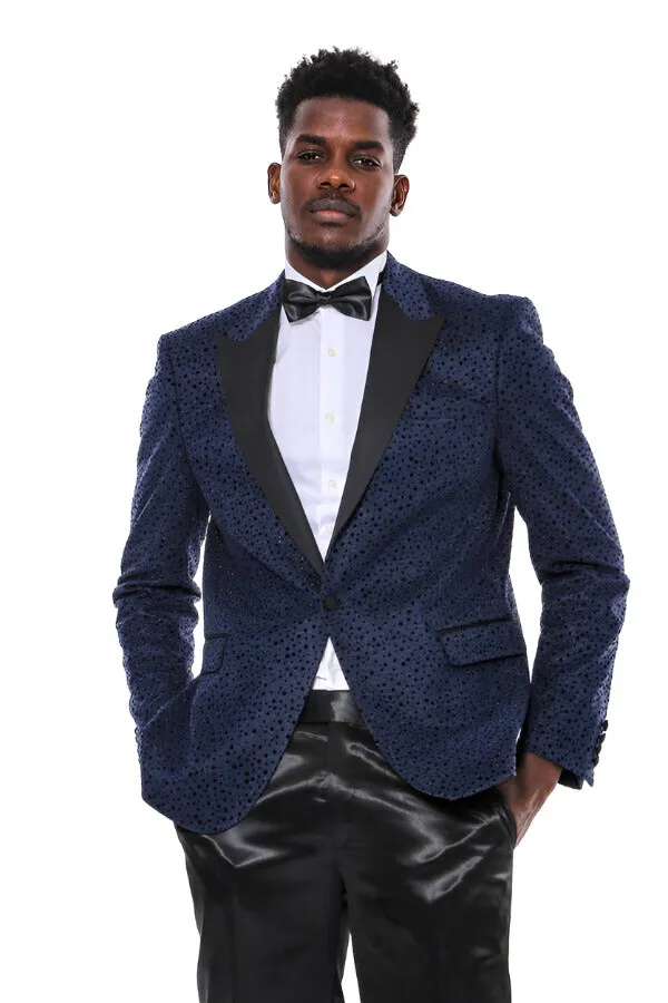 Shiny Dot Patterned Navy Blue Men Party Blazer - Wessi sold by Wessi product image thumbnail 3