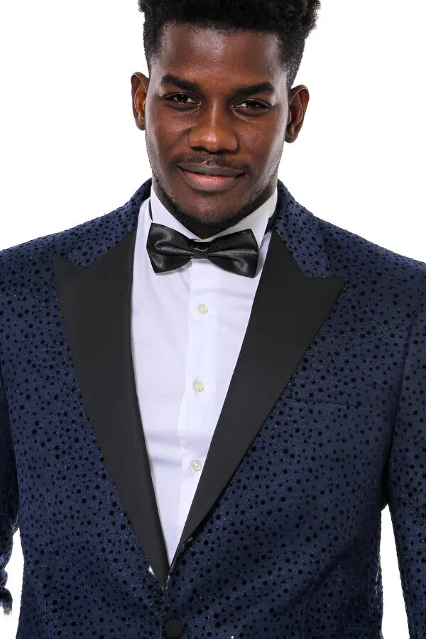 Shiny Dot Patterned Navy Blue Men Party Blazer - Wessi sold by Wessi product image thumbnail 2