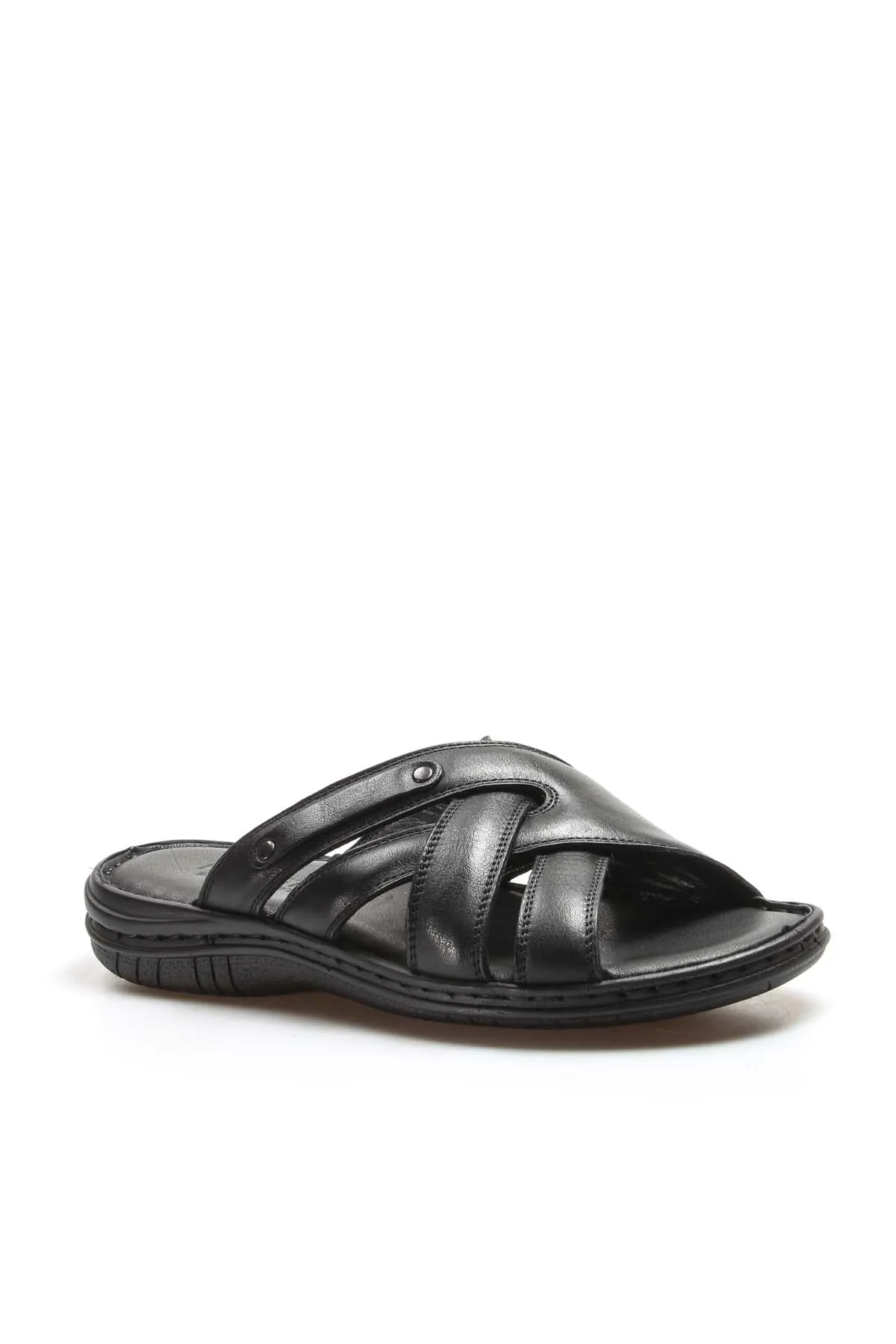 Men's Black Leather Crisscross Strap Slippers - Wessi sold by Wessi product image thumbnail 4