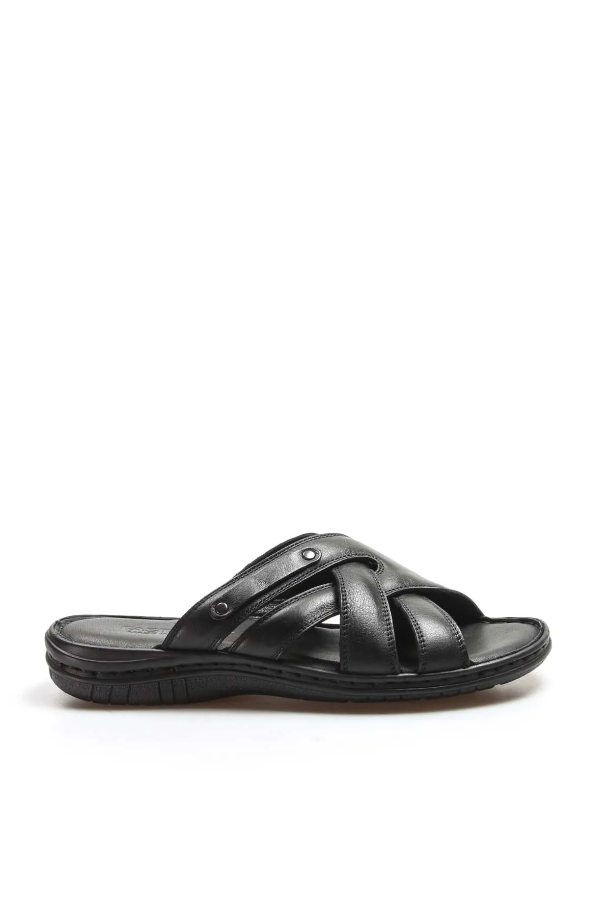 Men's Black Leather Crisscross Strap Slippers - Wessi sold by Wessi product image thumbnail 2