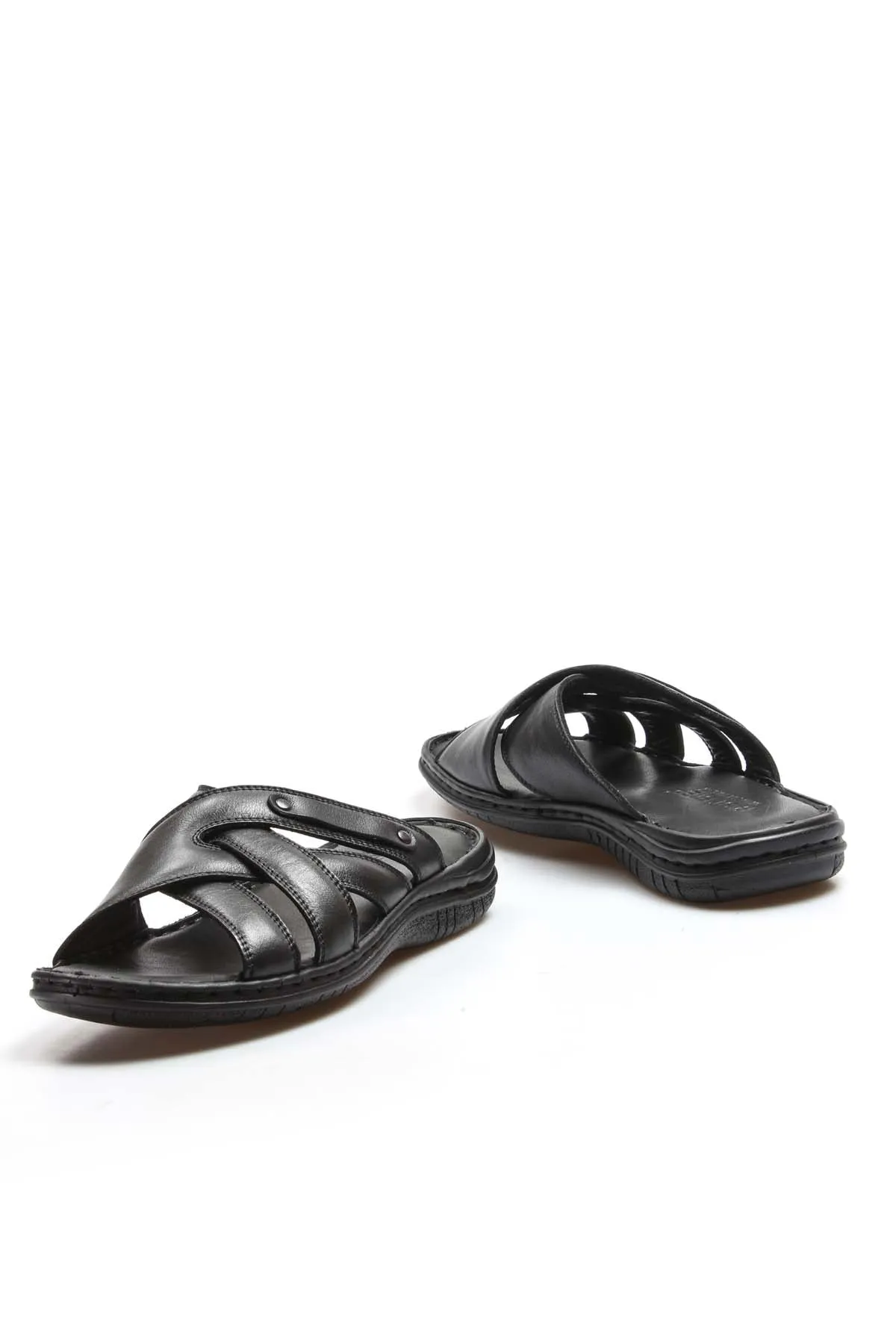 Men's Black Leather Crisscross Strap Slippers - Wessi sold by Wessi product image thumbnail 5